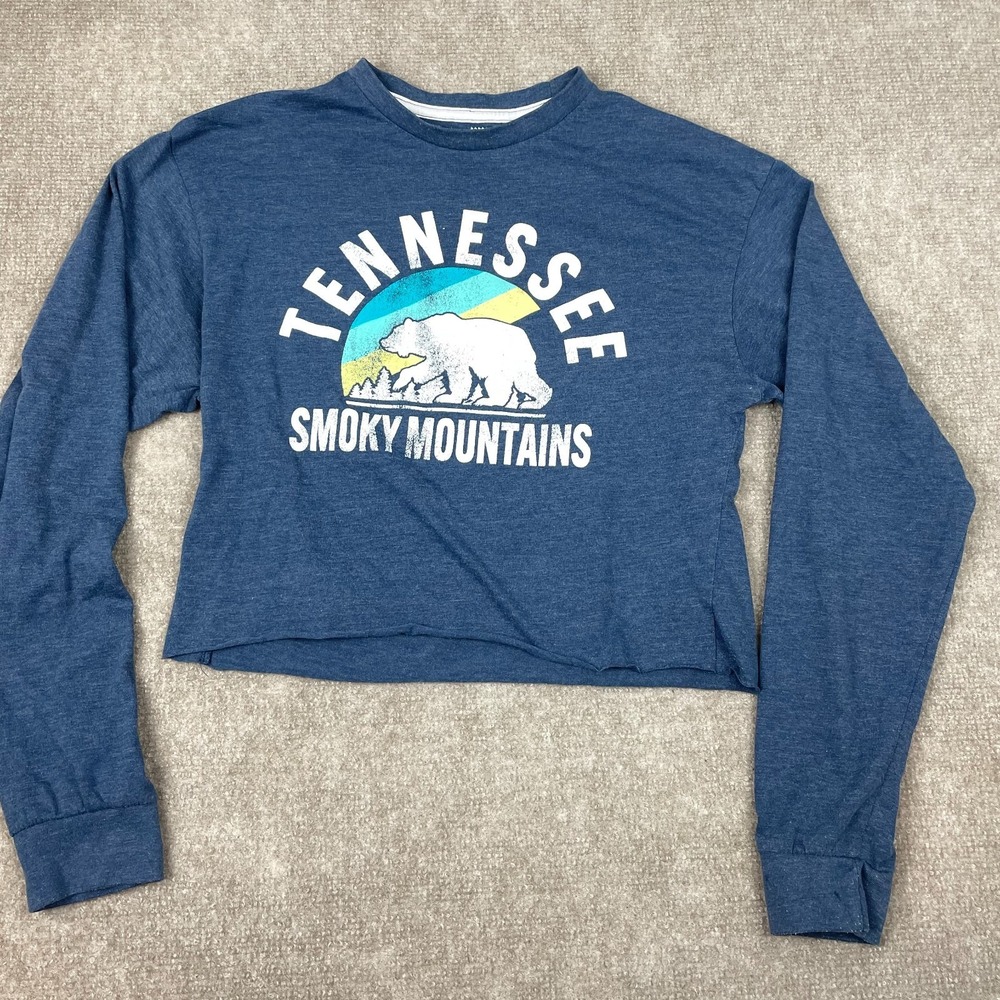 Salt Creek Cropped T-Shirt Womens Small Blue Polar Bear Great Smoky Mountains